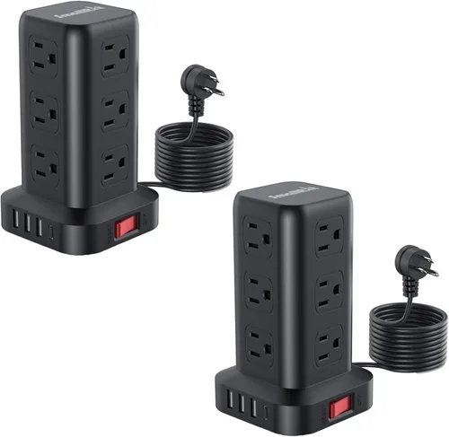 Vista 10 de SMALLRT - Cable de extensión con múltiples tomas, torre de regleta de alimentación con protector de sobretensiones, extensor de salida con 12
