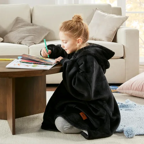 Vista 4 de Degrees of Comfort Kids Wearable Blanket, Oversized Sherpa Fleece Hoodie Blankets for Boys Girls, Cozy and Soft