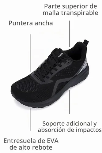 Vista 3 de BRONAX Zapatos de correr anchos acolchados y de soporte para carretera para hombre Puntera ancha Suela de goma Negro