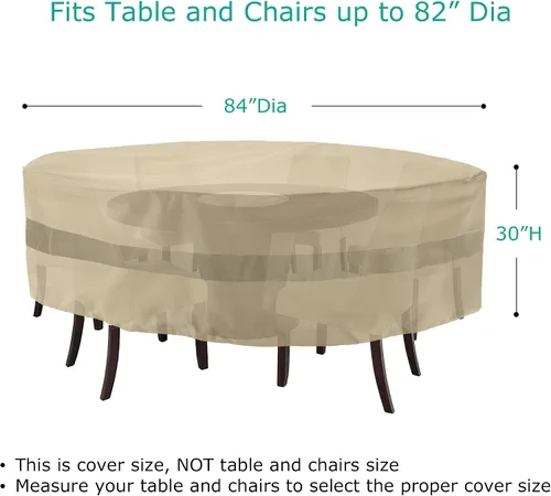Vista 2 de SunPatio Funda redonda para mesas y sillas de exterior, resistente e impermeable, grande, protección para todo tipo de clima, cubierta de muebles
