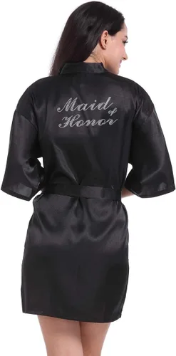 Vista 36 de Bata de boda para mujer, para novia, dama de honor, corta, de satén, kimono, batas de seda para prepararse, fiesta nupcial