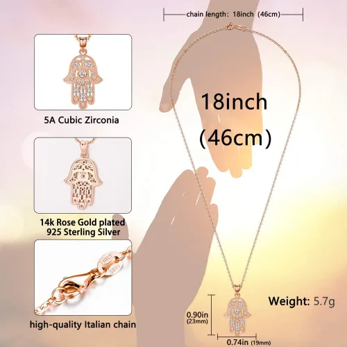 Vista 14 de Aniu Joyería de plata de ley 925 Hamsa de Fátima para mujer con circonita cúbica, viene con caja de regalo negra