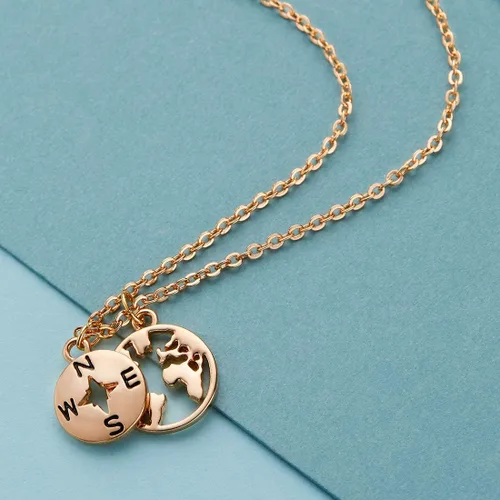 Vista 5 de Zealmer Collar delicado con colgante de brújula y mapa del mundo chapado en oro de 18 quilates, regalo de graduación para amigos