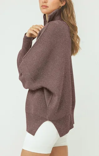 Vista 7 de PRETTYGARDEN Suéter de otoño de gran tamaño para mujer, casual, manga larga, con cremallera, cuello