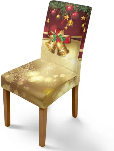 Vista 133 de Rnyleeg Fundas navideñas para sillas de comedor, fundas de asiento de comedor con estampado de campanas brillantes, juego de 1 funda suave y lavable