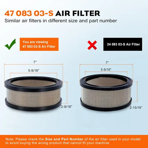 Vista 2 de Hipa 47 083 03-S Filtro de aire para motores Kohler CH730-CH740 K301 K241 K321 K341 CH20 CH18-CH25 CV724-CV740 CV17-CV23 47 883 03-S1