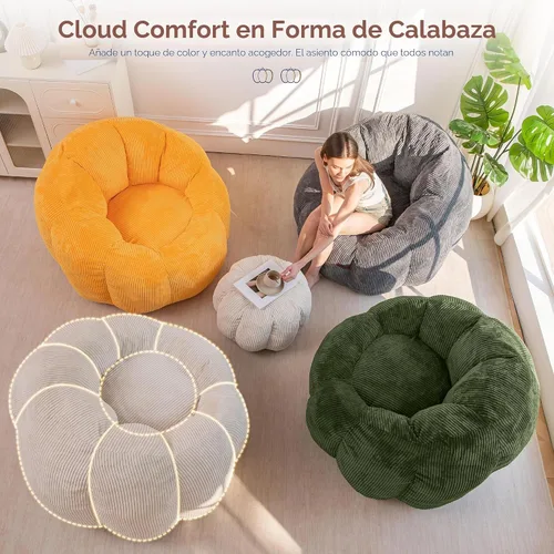 Vista 9 de MAXYOYO - Puf con otomana, silla gigante de calabaza para adultos Beige