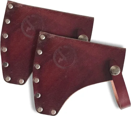 Vista 9 de Funda protectora de piel con hacha de hacha con broches seguros, protector de hacha de campamento resistente para senderismo al aire libre, Marrón