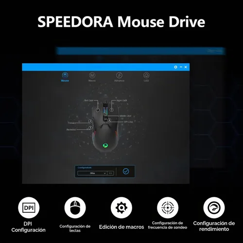 Vista 7 de Ratón para juegos con cable SPEEDORA, ratones ópticos ergonómicos de 8000 DPI con 12 modos de retroiluminación RGB, 6 botones programables, software
