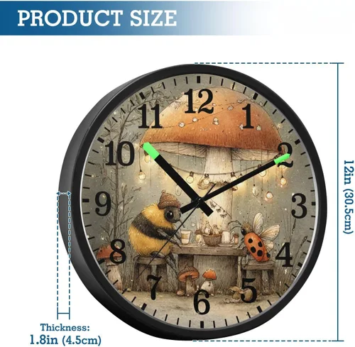 Vista 3 de Luminous Voice-Activated Clock Non-Ticking Silent Battery Operated Small Analog Clock Retro Bees 12 Inch for Office, Home, Bathroom, Kitchen