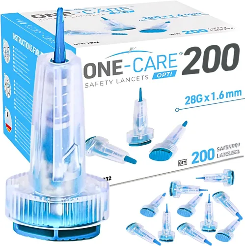 Vista 11 de ONE-CARE Opti - Lancetas de seguridad, botón superior activado, 21G x 0.110 in, cómodas, 200 unidades, precargadas, estériles