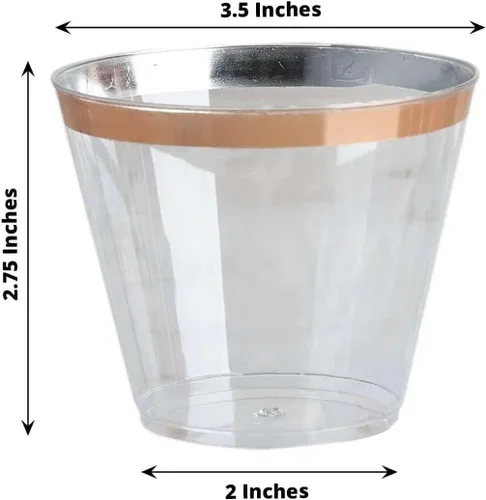 Vista 3 de Efavormart - Juego de 12 vasos de plástico de oro rosa de 10 onzas, diseño de borde para decoración de boda