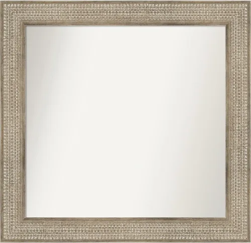 Vista 131 de Amanti Art Espejo de baño plateado para sobre fregadero, 26 x 26 pulgadas, espejo cuadrado de níquel pulido, marco de madera tradicional mediano, se