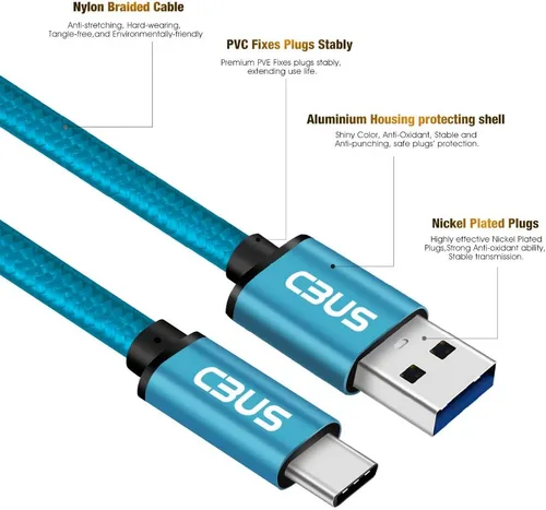 Vista 2 de CBUS Cable USB C, cable de carga rápida trenzado USB A a USB C de 3 pies tipo C para Samsung Galaxy S23/S22/S21/S20/S10/Plus/Ultra/FE, A03s, A12