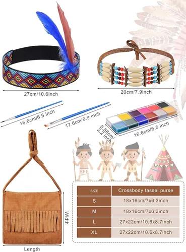 Vista 3 de AOTHSO Disfraz de nativo americano para niñas de 7 piezas, disfraz de princesa india para Halloween, cosplay