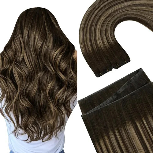 Vista 16 de Ugeat Extensiones de cabello humano de trama de mariposa, color negro, 16