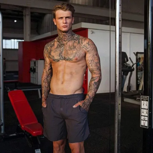 Vista 3 de COOFANDY - Paquete de 2 pantalones cortos de entrenamiento para hombre, diseño con bolsillos, de secado rápido, para fisicoculturismo, levantamiento
