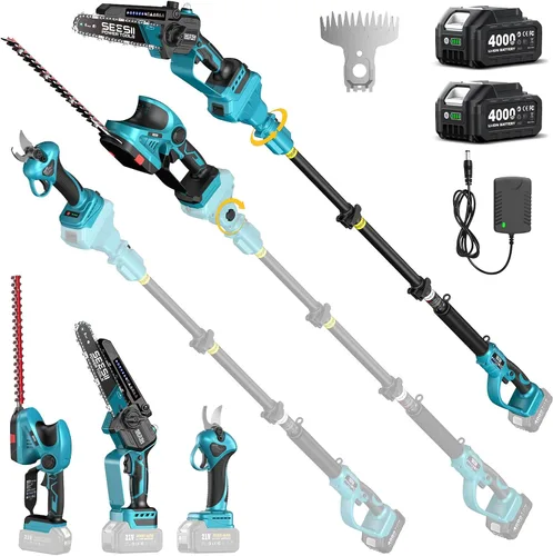 Vista 16 de SEESII Mini motosierra sin escobillas de 6 pulgadas, sierra de mano con 2 baterías de 2000 mAh, motosierra inalámbrica con engrasador automático