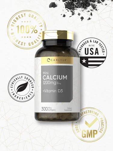 Vista 5 de Carlyle Calcio 1200 mg con vitamina D3 300 cápsulas blandas Suplemento sin OMG y sin gluten