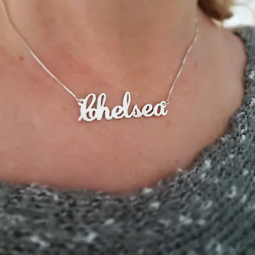 Vista 2 de Collar con dije personalizado con cualquier nombre, de plata fina 925, 18