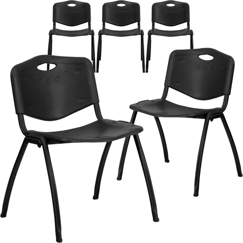 Vista 9 de Flash Furniture HERCULES Series Silla apilable de plástico negro con capacidad de 880 libras