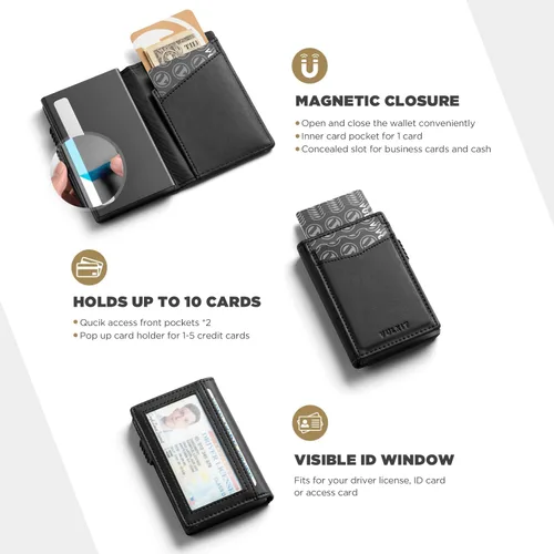 Vista 22 de VULKIT Billeteras delgadas para hombre, con bloqueo RFID, diseño minimalista con capacidad para hasta 11 tarjetas, Negro -, Minimalista