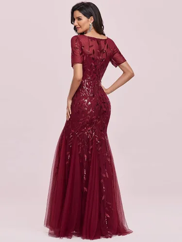 Vista 2 de Ever-Pretty - Vestido de noche elegante de sirena con bordado de lentejuelas, manga corta, escote ilusión para mujer, 07707-USA