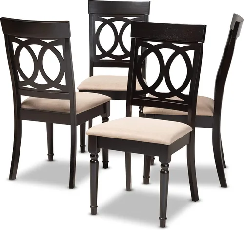 Vista 15 de Baxton Studio Lucie - Juego de sillas de comedor (2 piezas, tapizado de tela gris con madera con acabado marrón expreso)