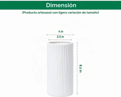 Vista 4 de D'vine Dev Florero cilíndrico de 8 pulgadas, florero de cerámica texturizado cascada blanca para decoración del hogar, VS-WF-B-1