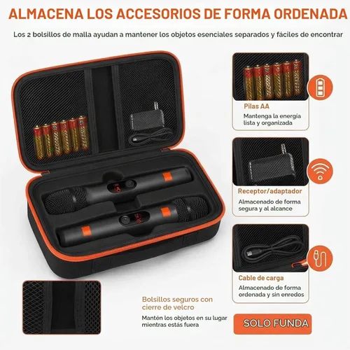 Vista 4 de Funda de micrófono inalámbrico compatible con el sistema de dos micrófonos inalámbricos JBL, bolsa de viaje de mano con micrófono dual para cantar