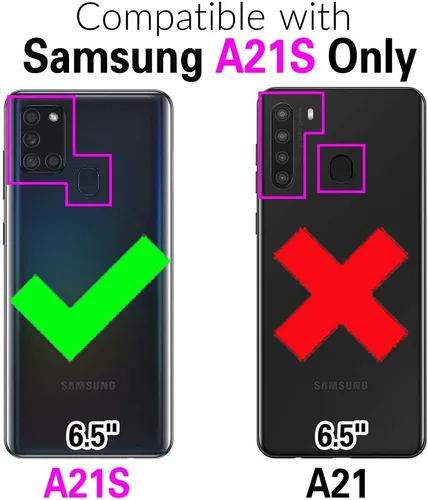 Vista 2 de Funda para teléfono Samsung Galaxy A21S con protector de pantalla de vidrio templado y correa cruzada para la muñeca, cordón para el hombro, soporte
