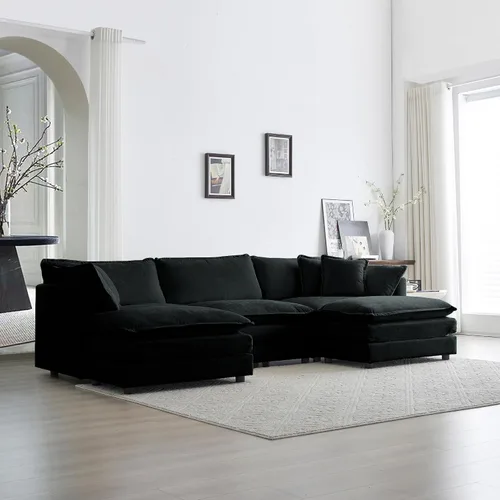 Vista 3 de Sofá modular en forma de U con reposapiés reversible, sofá modular de 5 plazas, sofá esquinero convertible, moderno, minimalista, suave