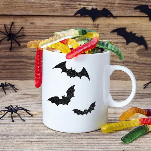 Vista 5 de AnyDesign 300 etiquetas adhesivas de murciélago de Halloween, 15 hojas autoadhesivas con patrón de murciélago con purpurina negra para tarjetas