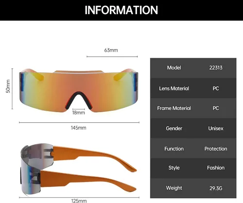 Vista 4 de YAMEIZE Gafas de sol envolventes de una pieza, protección futurista sin montura con protección UV, gafas de sol deportivas para mujeres y hombres