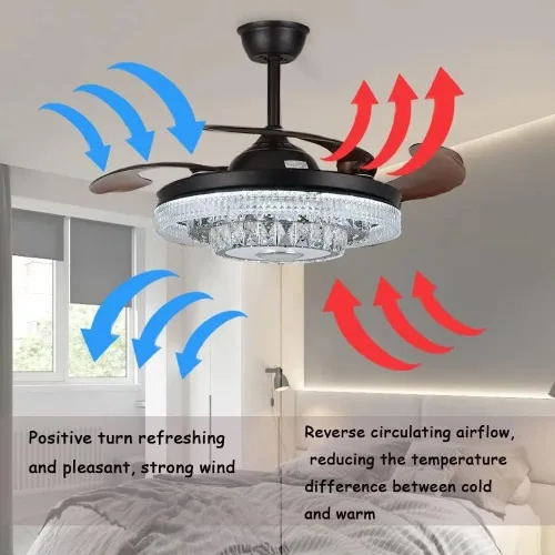 Vista 3 de Modernos ventiladores de techo de cristal de 42 pulgadas con luces y control remoto 7 colores regulables/Bluetooth/rotación bidireccional - Negro 3