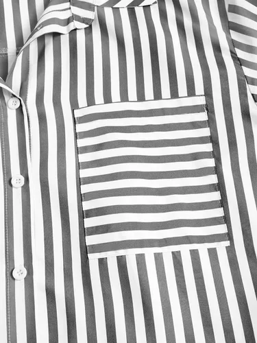 Vista 7 de ZAFUL Camisas a rayas con botones para mujer, manga larga, elegante, cuello en V, blusas con bolsillos