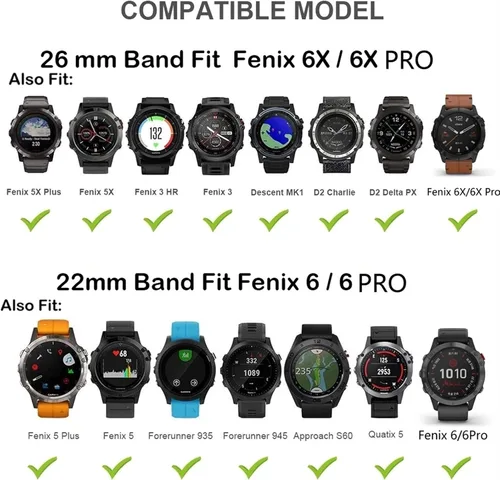 Vista 7 de Correa de reloj de 0.866 in para Garmin Forerunner 945 935 Fenix 5 5Plus Fenix 6 Pro silicona reloj inteligente banda liberación rápida correa