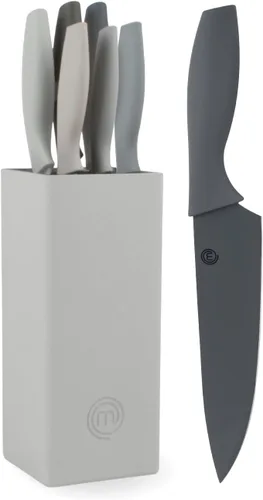 Vista 12 de MasterChef - Juego de cuchillos de cocina con bloque, 6 cuchillos de cocina y un soporte universal para cuchillos, hojas de acero inoxidable extra