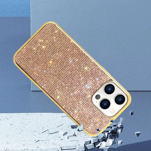 Vista 7 de LUVI Bonita funda compatible con iPhone 13 Pro Max Bling Diamond para mujer, con diamantes de imitación 3D, cubierta protectora brillante con Oro