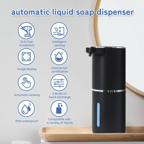 Vista 4 de Dispensador de jabón espumoso, dispensador automático de jabón, dispensador automático de jabón de 13.5 oz/13.5 fl oz, sin contacto, recargable por