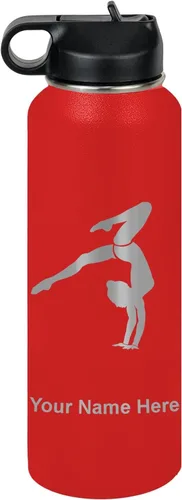 Vista 8 de LaserGram Botella de agua personalizada, soporte de mano de gimnasta, acero inoxidable de doble pared aislada al vacío con popote superior, regalo
