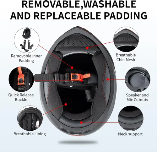 Vista 4 de Casco de motocicleta de cara completa, aprobado por DOT, casco de bicicleta de calle para adultos, hombres y mujeres, carcasa de ABS con visera