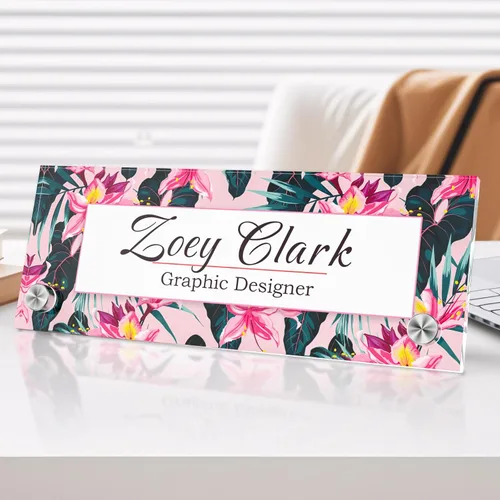 Vista 12 de Placa de identificación personalizada para escritorio, decoración de oficina de acrílico transparente con diseño de flores, decoraciones