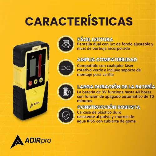 Vista 4 de AdirPro LD-8 detector de receptor láser giratorio con abrazadera de varilla