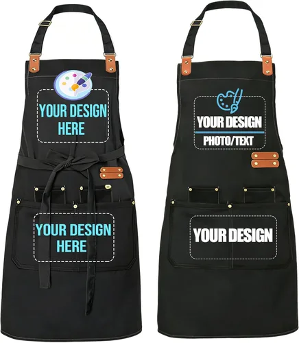 Vista 10 de BeautyWill Delantal personalizado personalizado para hombres y mujeres, delantales de cocina personalizados con bolsillos, nombre, texto, logotipo