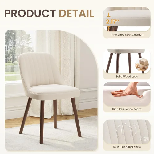Vista 4 de MALOL Juego de 2 sillas tapizadas para comedor, sillas modernas de tela para cocina con respaldo, patas de madera para cocina, comedor, restaurante