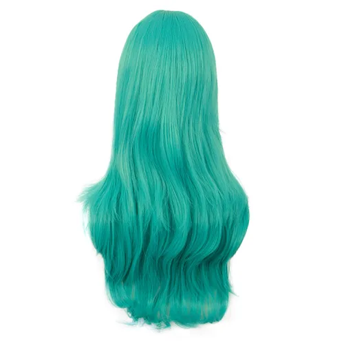 Vista 4 de MapofBeauty 28 Inch70cm Women Side Bangs Long Curly Hair Cosplay Wig (Teal Green)