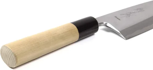 Vista 4 de Cuchillo de chef japonés para sushi Shiroko (acero blanco), mango de madera de magnolia en forma de D, Deba 6.5 pulgadas (6.496 in)