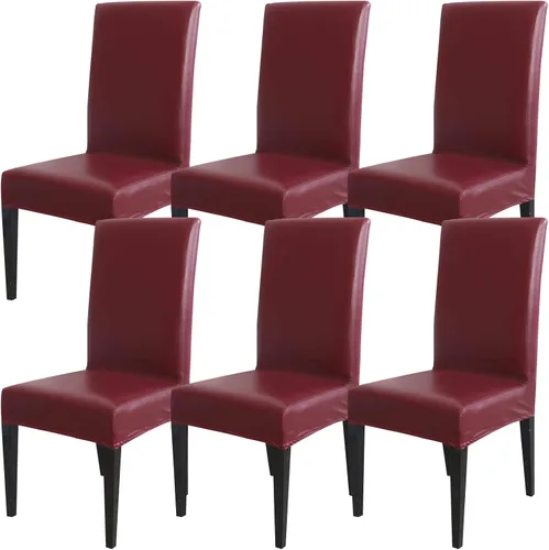 Vista 21 de Qubjus Fundas para sillas de comedor, de piel sintética sólida, impermeable, a prueba de aceite, elásticas, fundas protectoras para sillas de Negro
