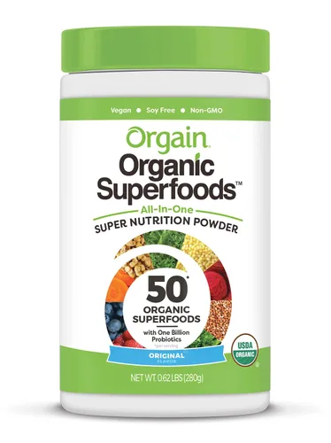 Vista 5 de Orgain Polvo de proteína vegana orgánica (mantequilla de maní) Polvo de verduras orgánicas (+50 superalimentos) Paquete